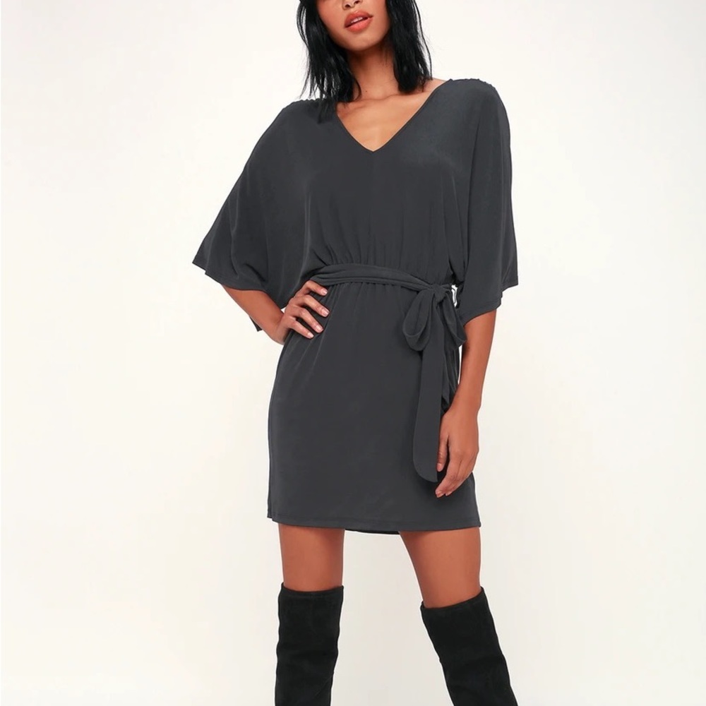 Lulu’s | LUSH | Joss Washed Black Kimono Sleeve Mini Dress